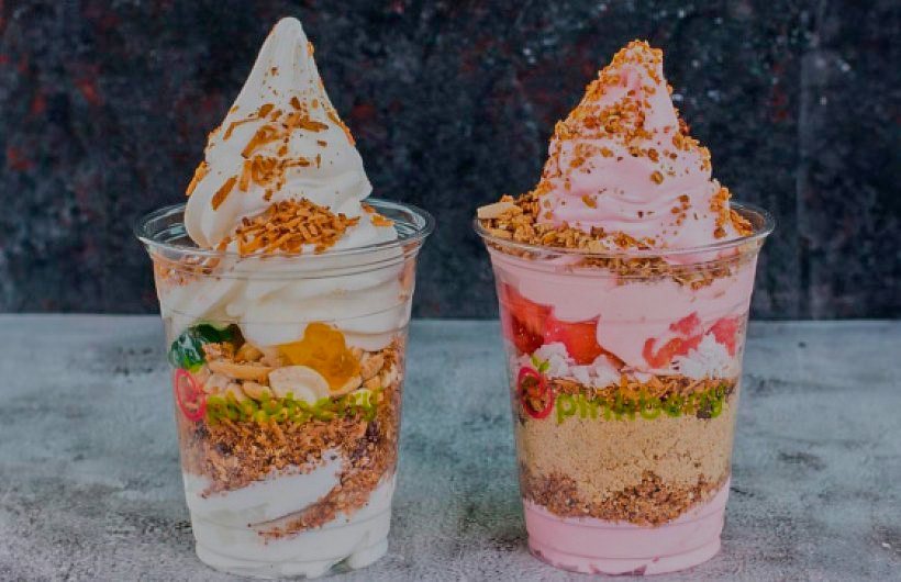 Parfaits Pinkberry de fresa y mango
